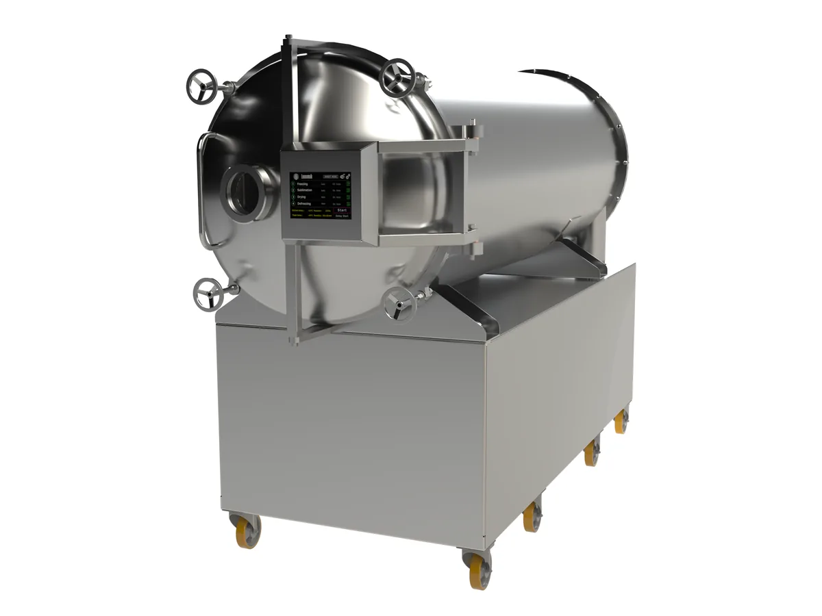 LEO-130 freeze dryer — door open, alternate angle